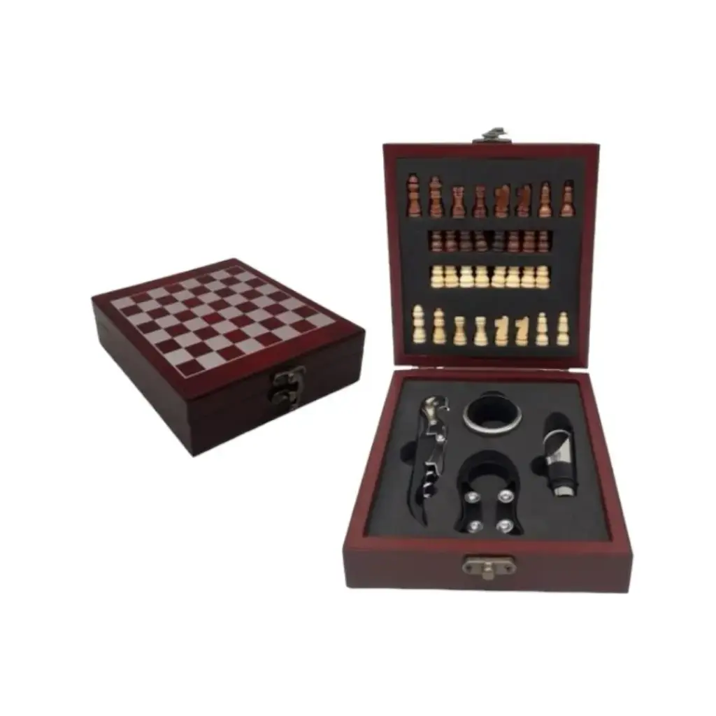 SET VINO AJEDREZ + ACCESORIOS