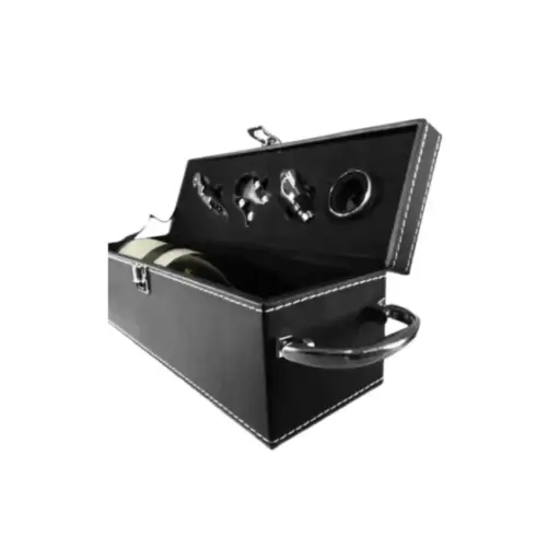 [6167] CAJA PORTA VINO CON ACCESORIOS X4