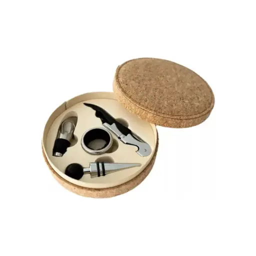 [6169] SET VINO X4 REDONDO (TAPA DE CUERINA)